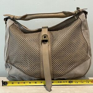 Rare Burberry Lg Bartow Perforated  Leather & Suede Hobo In Trench Color…